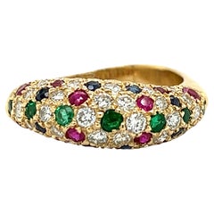 Multi Gemstone & Diamond Curved Dome Ring in 14K Yellow Gold 