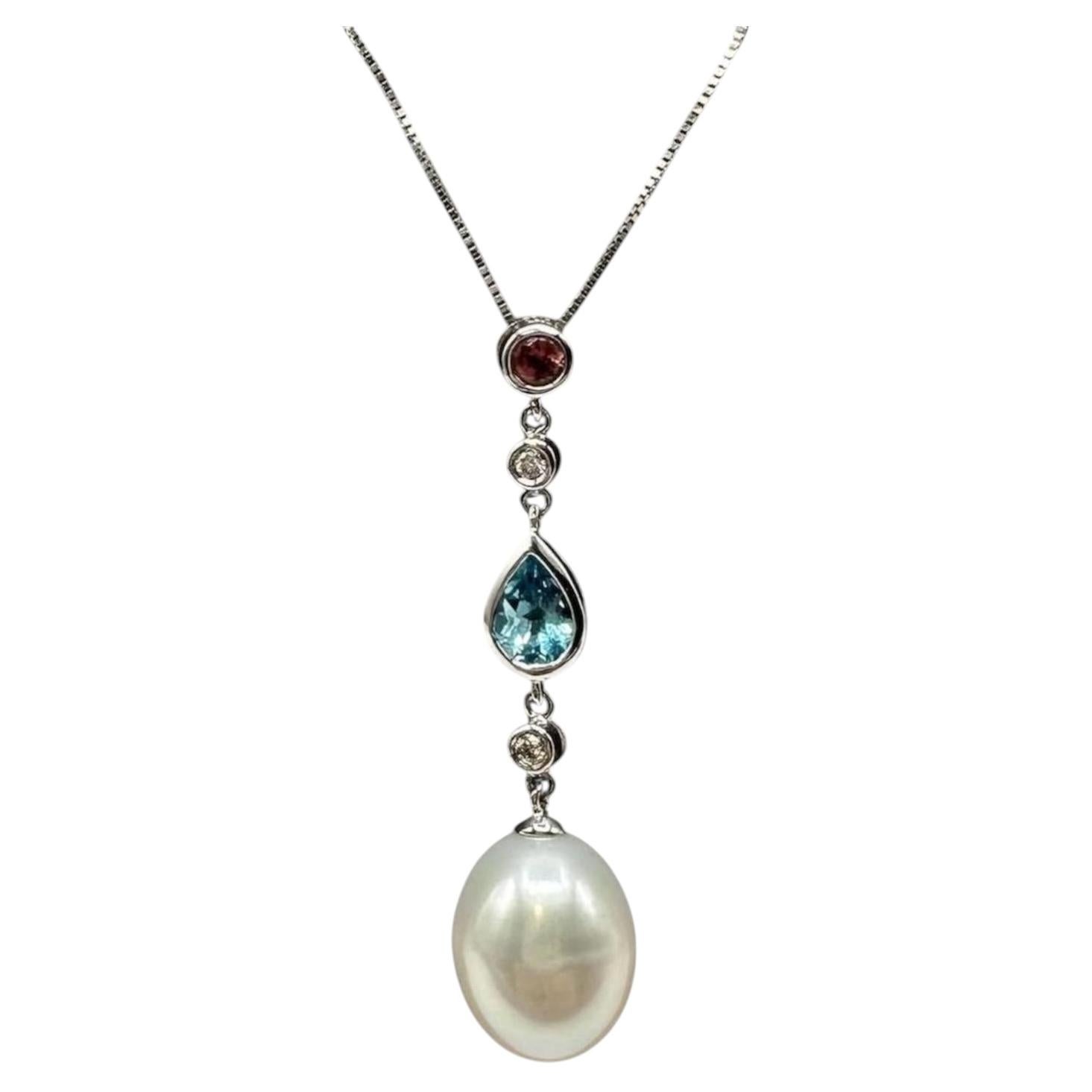 Collar Multi Gemas y Diamantes en Oro Blanco de 14kt - 18in, Nuevo en venta