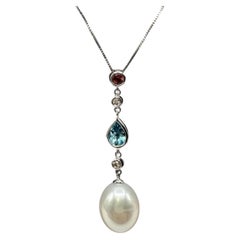 Multi Gemstone & Diamond Necklace in 14kt White Gold – 18in, New