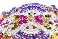 Multi-Gemstone & Diamond Platinum Gold Bangle Bracelet