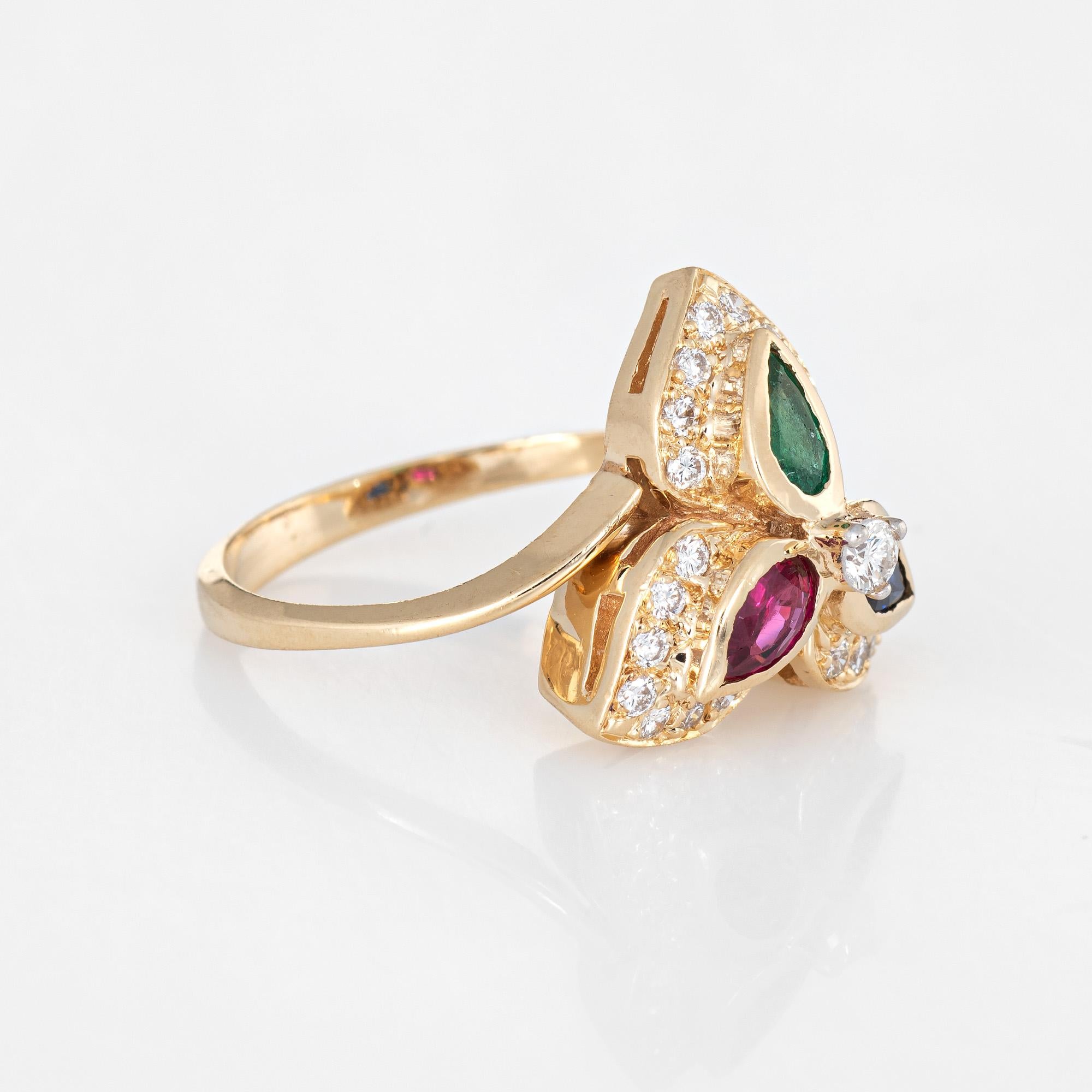 Modern Multi Gemstone Diamond Ring Vintage 14 Karat Gold Pear Cut Cocktail Jewelry