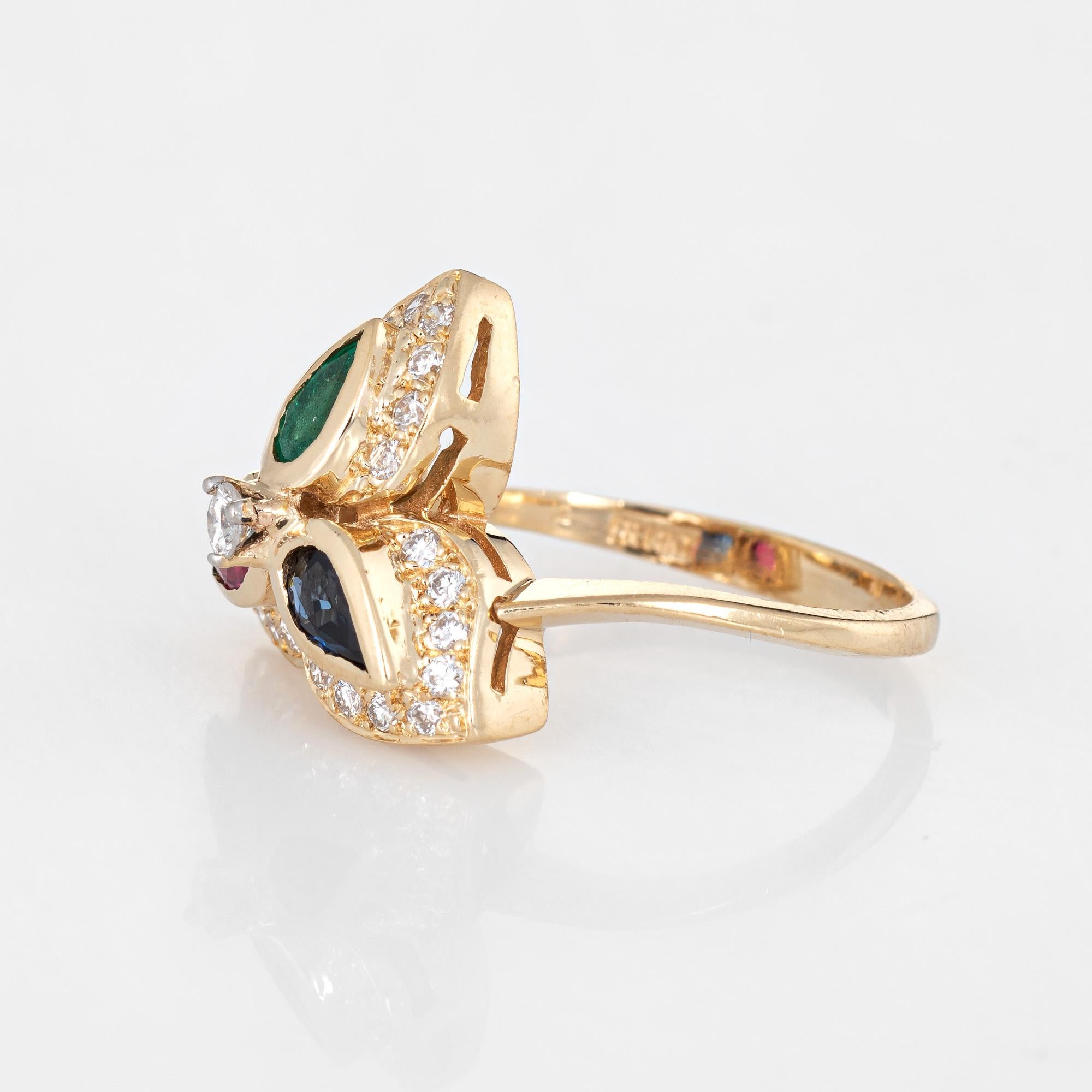 Multi Gemstone Diamond Ring Vintage 14 Karat Gold Pear Cut Cocktail Jewelry In Good Condition In Torrance, CA