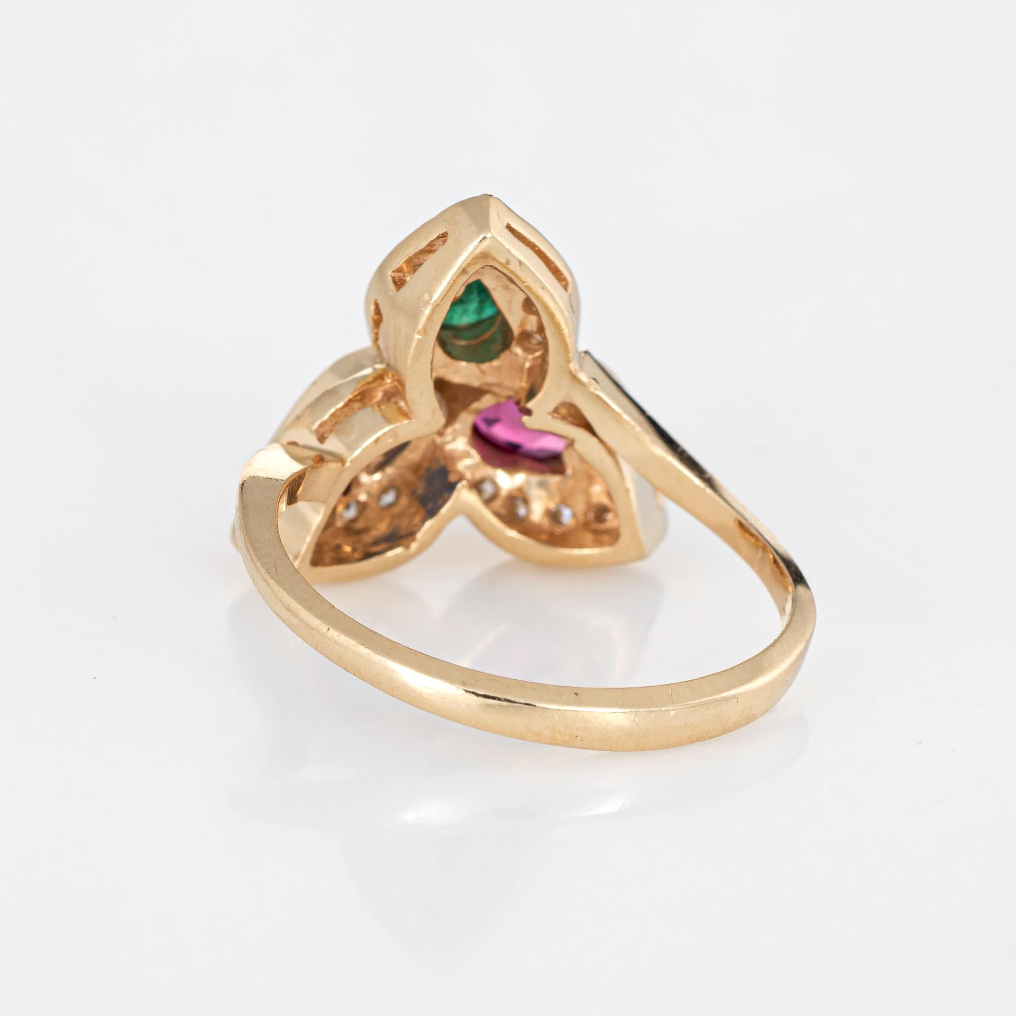 Women's Multi Gemstone Diamond Ring Vintage 14 Karat Gold Pear Cut Cocktail Jewelry