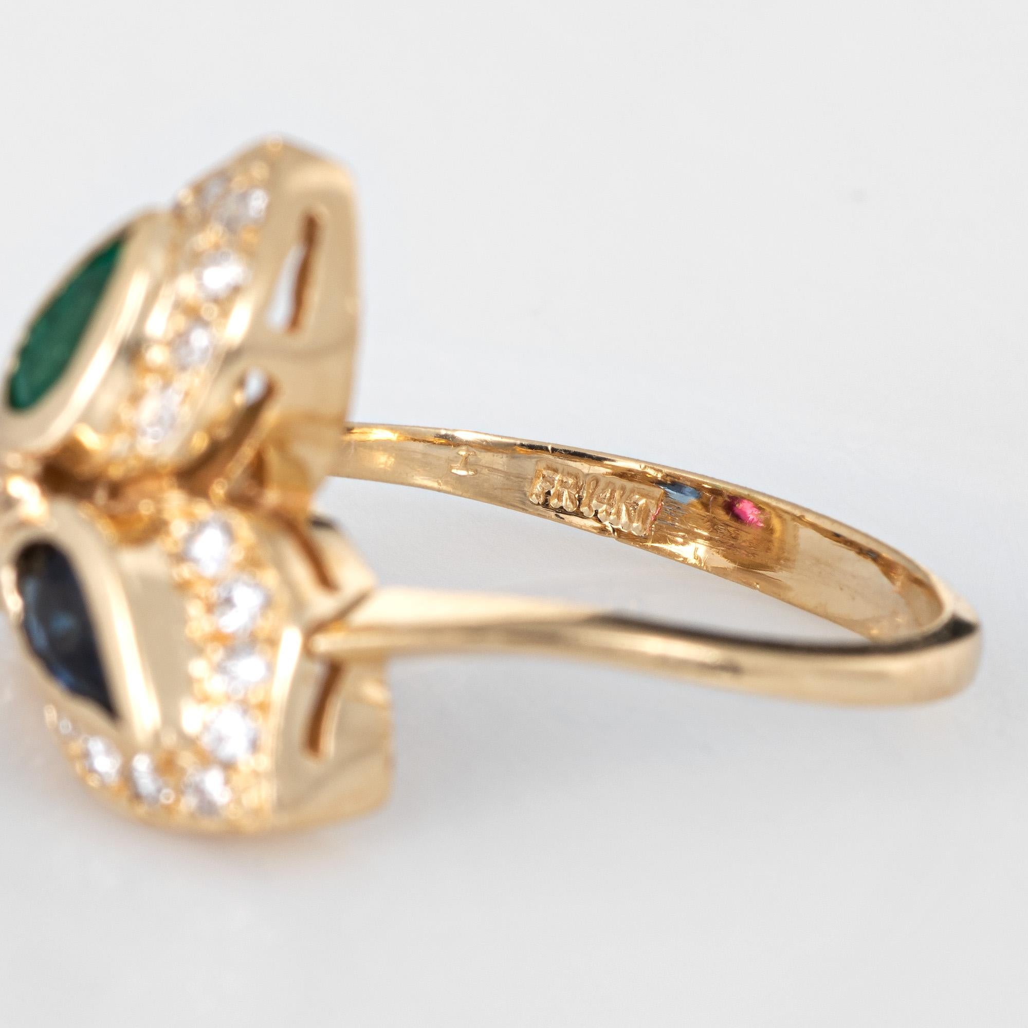 Multi Gemstone Diamond Ring Vintage 14 Karat Gold Pear Cut Cocktail Jewelry 2