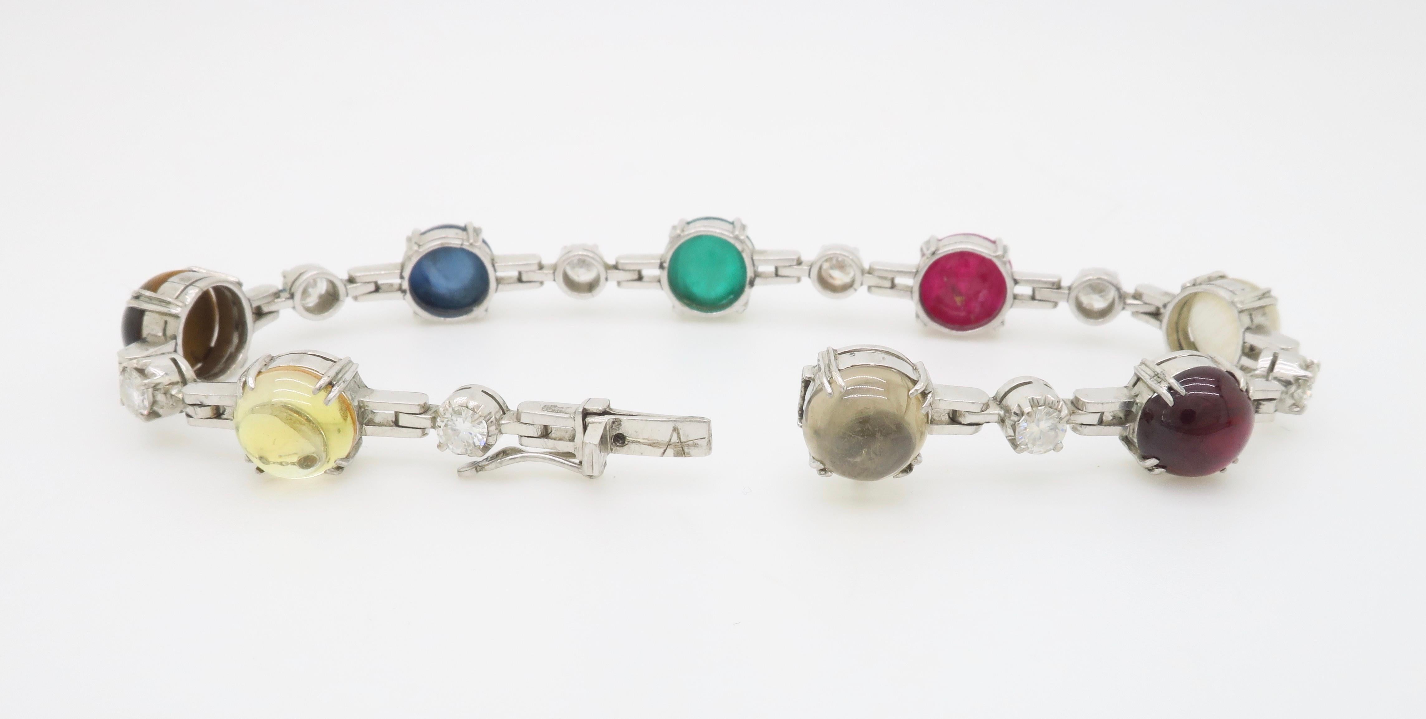 Multi-Gemstone & Diamond Station Bracelet In Excellent Condition For Sale In Webster, NY