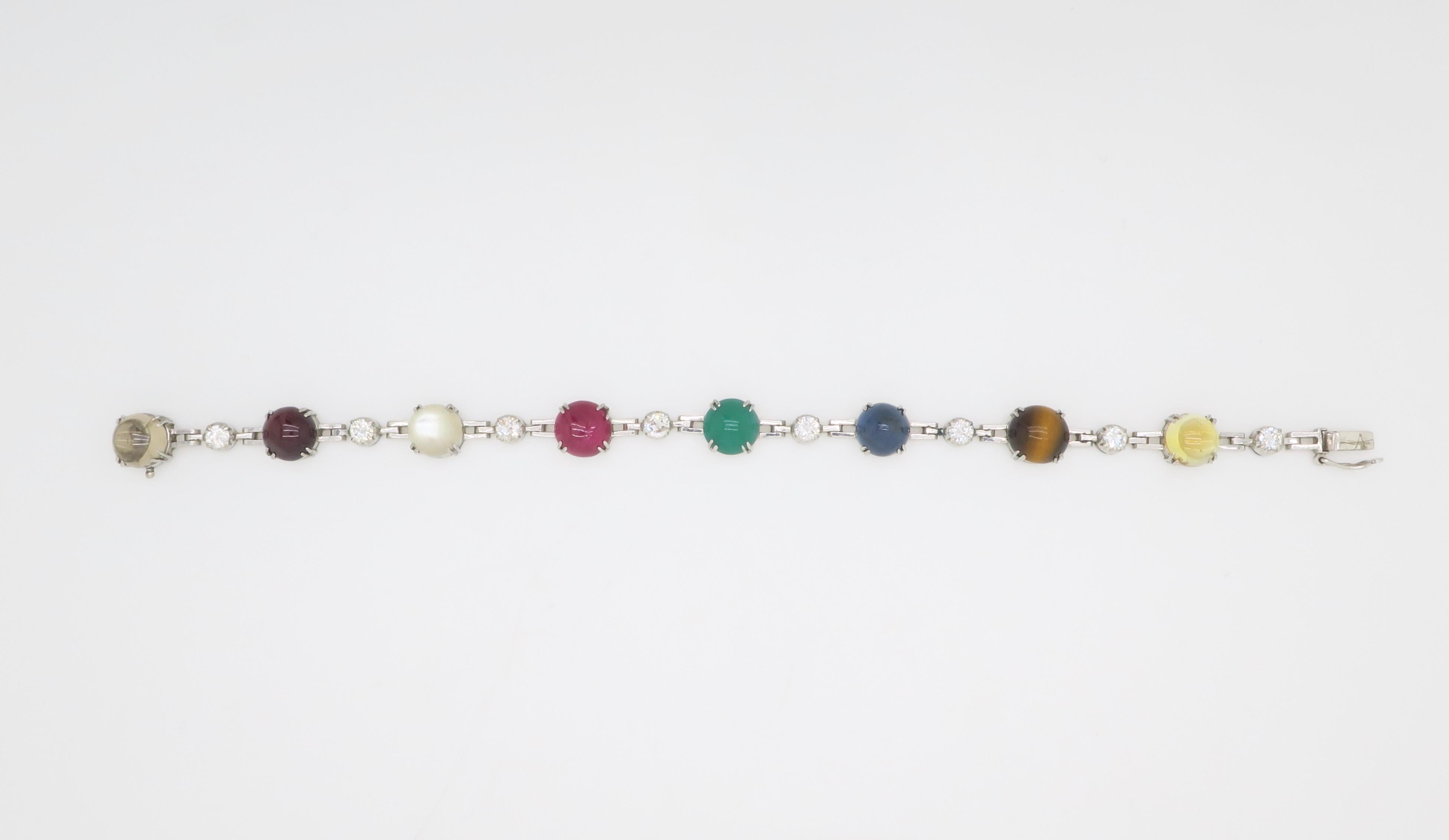 Women's Multi-Gemstone & Diamond Station Bracelet For Sale