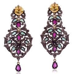 Multi Gemstone Earring with Pave Diamonds Made in Gold & Silver