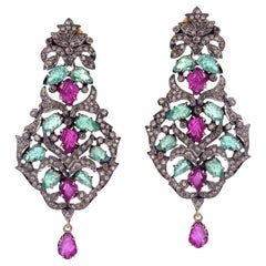 Multi Gemstone Earring with Pave Diamonds Made in Gold & Silver