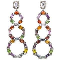 Multi Gemstone Earrings 17.92 Carat with Diamonds 0.98 Carat