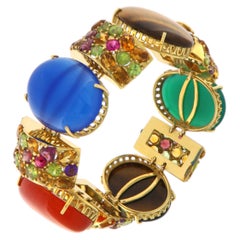 Bracelet à maillons en or jaune 14 carats "Arc-en-ciel enchanté" avec plusieurs pierres précieuses