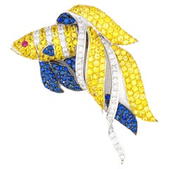 Multi-Gemstone Fish Brooch in White Gold