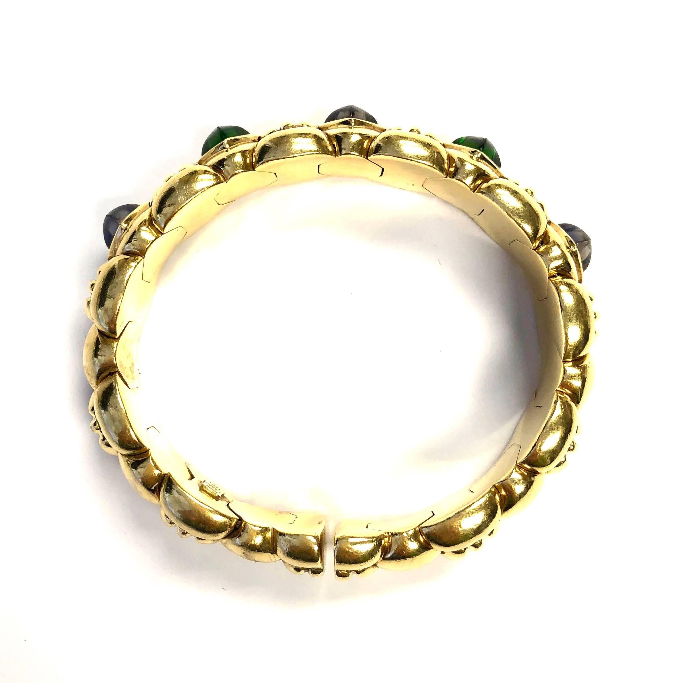 Women's or Men's Multi-Gemstone Flexible Gold Cuff Bracelet