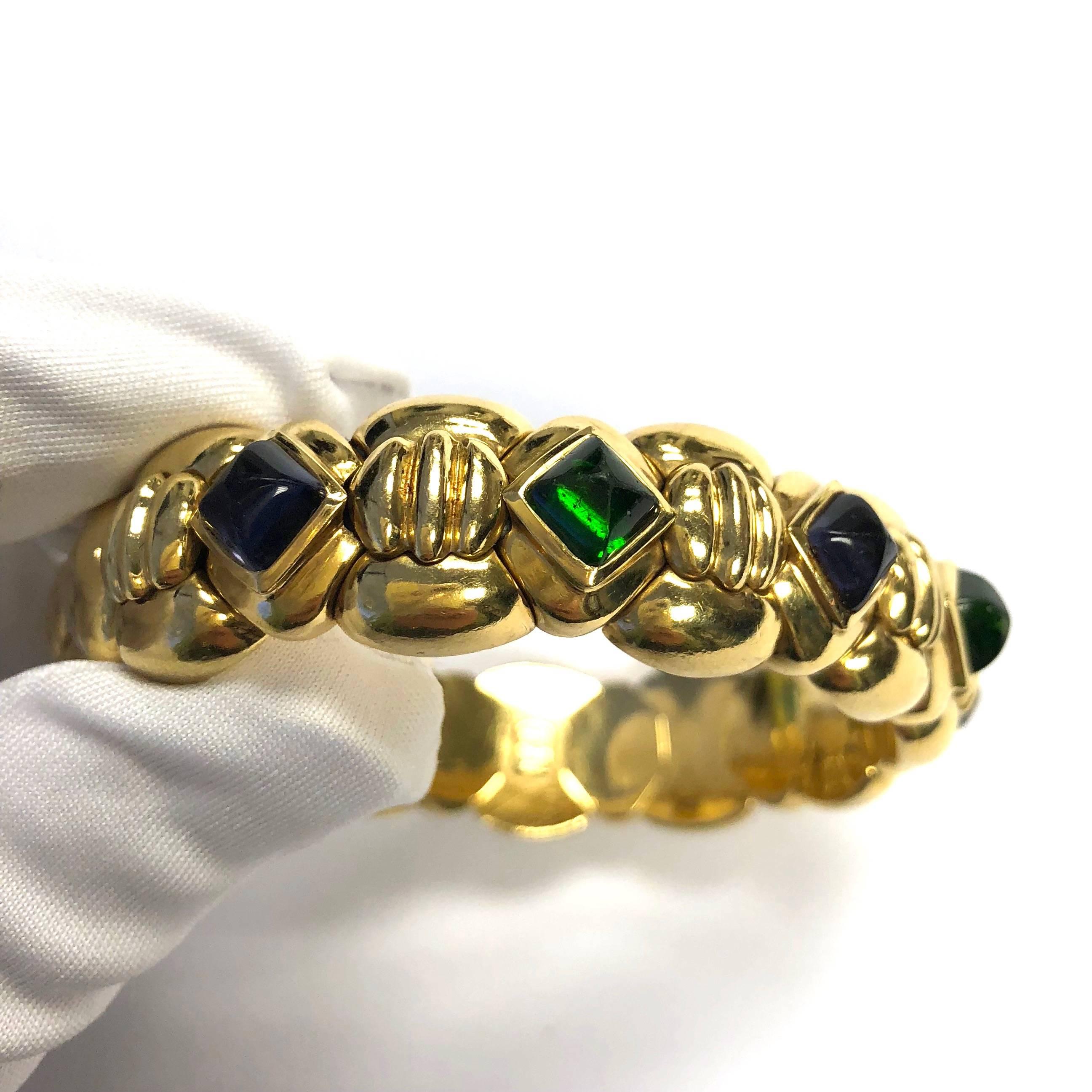 Multi-Gemstone Flexible Gold Cuff Bracelet 2