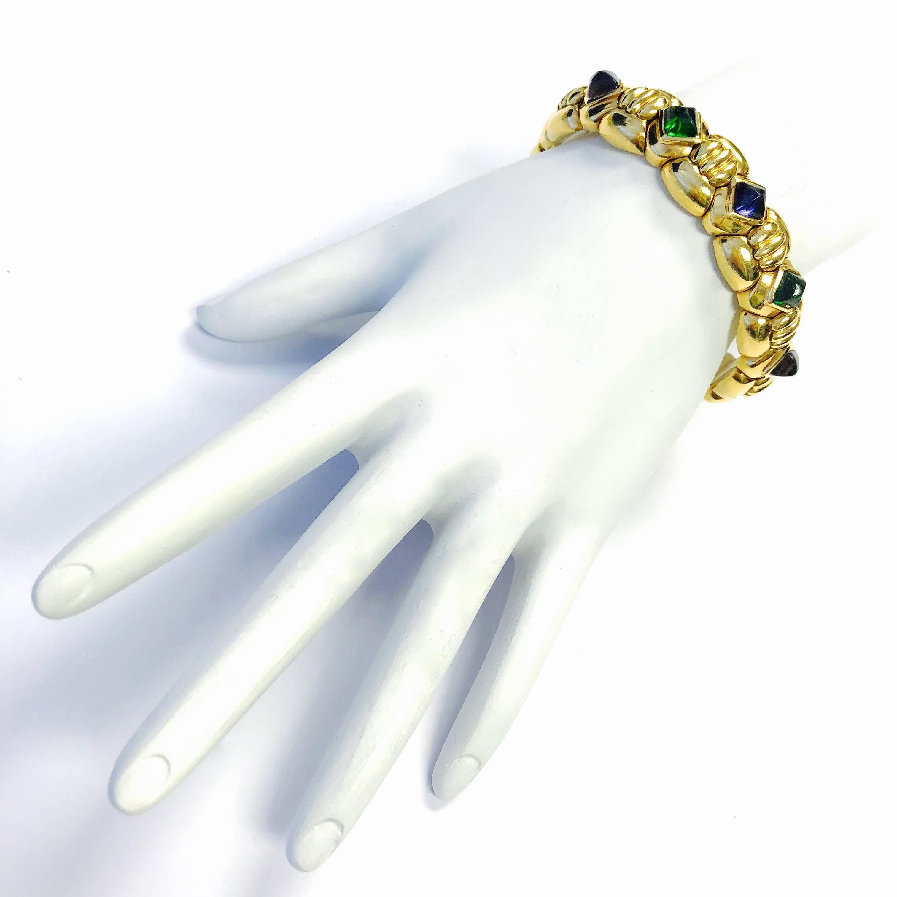Multi-Gemstone Flexible Gold Cuff Bracelet 3