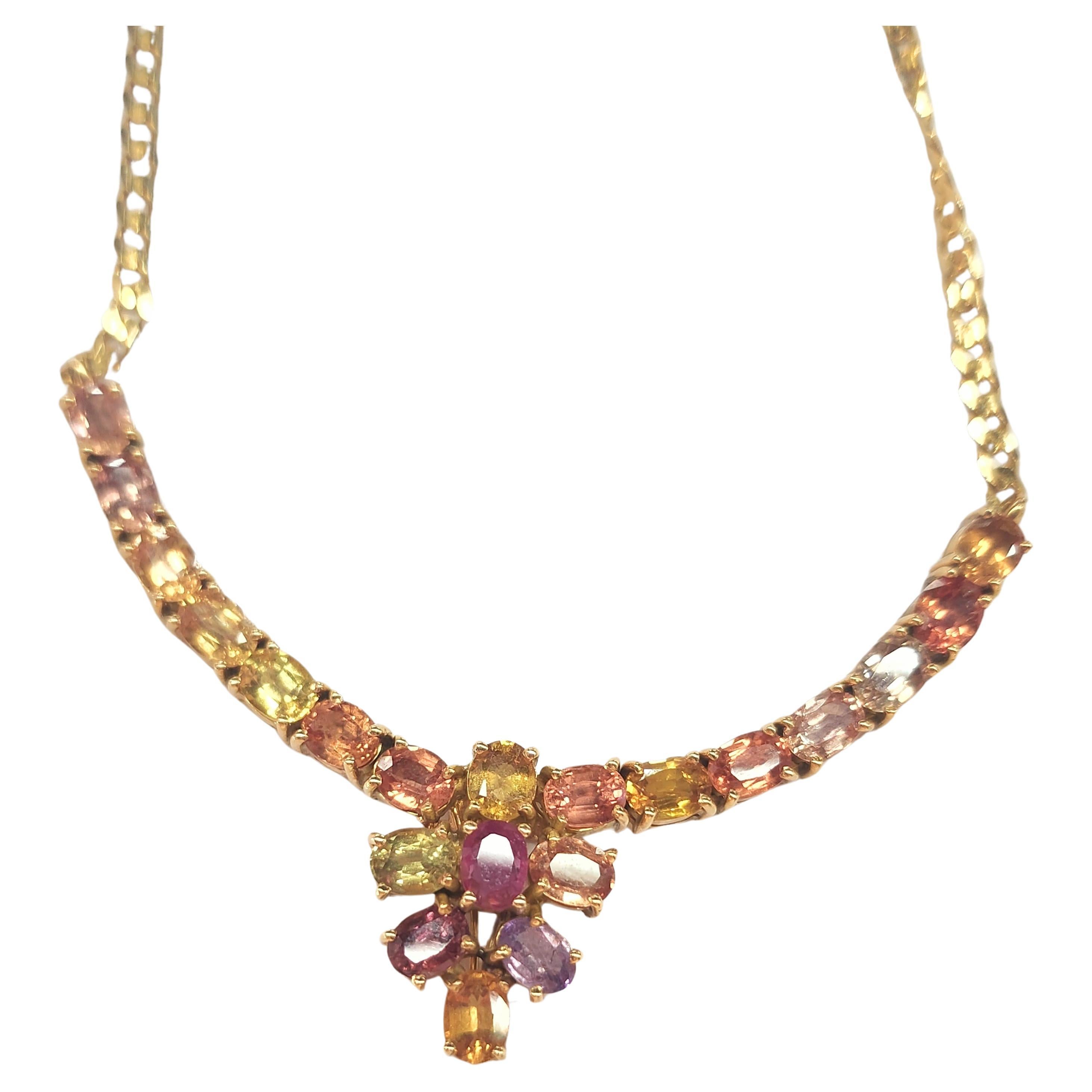 Multi Gemstone 7 Carats Gold Necklace For Sale 1