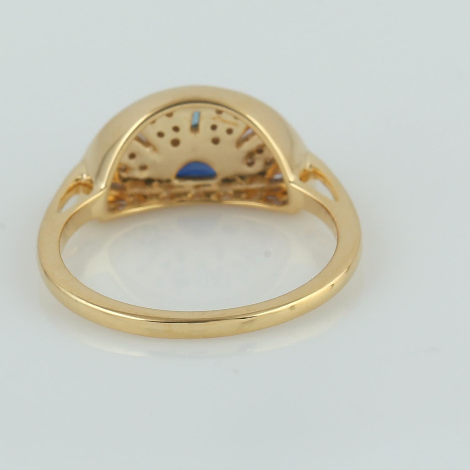 Contemporary Multi Gemstone Half Disc Ring With Diamonds Made In 18k Yellow Gold For Sale