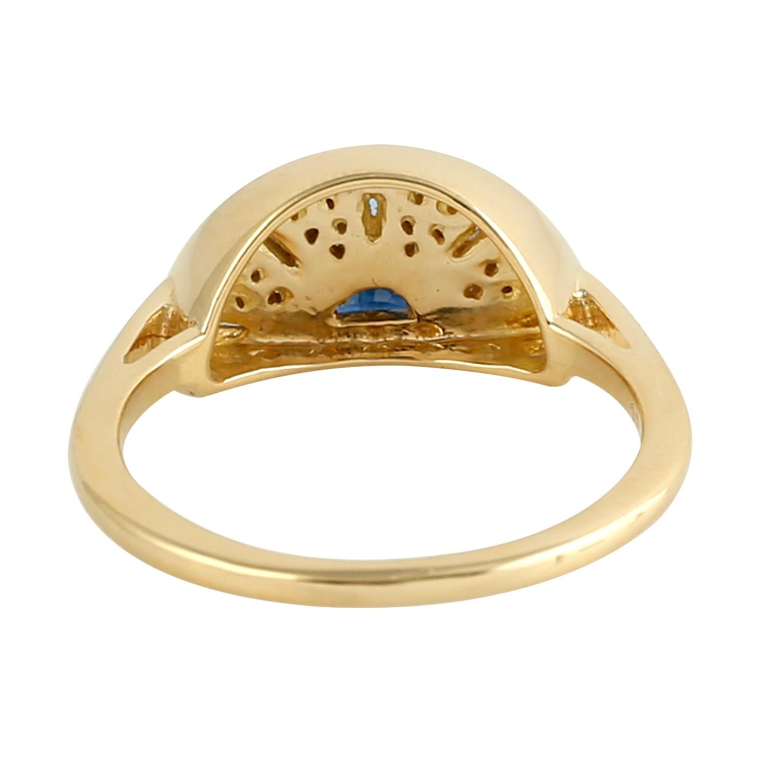 Mixed Cut Multi Gemstone Half Disc Ring With Diamonds Made In 18k Yellow Gold For Sale