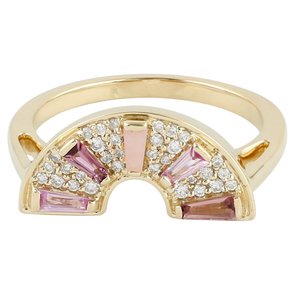 Mehrsteiniger Halbscheibenring mit Diamanten aus 18 Karat Gelbgold mit Diamanten