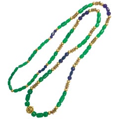 Vintage Multi Gemstone High Karat Gold Long Bead Necklace