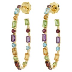 Multi Gemstone Hoop Earrings Made In 18k Yellow Gold