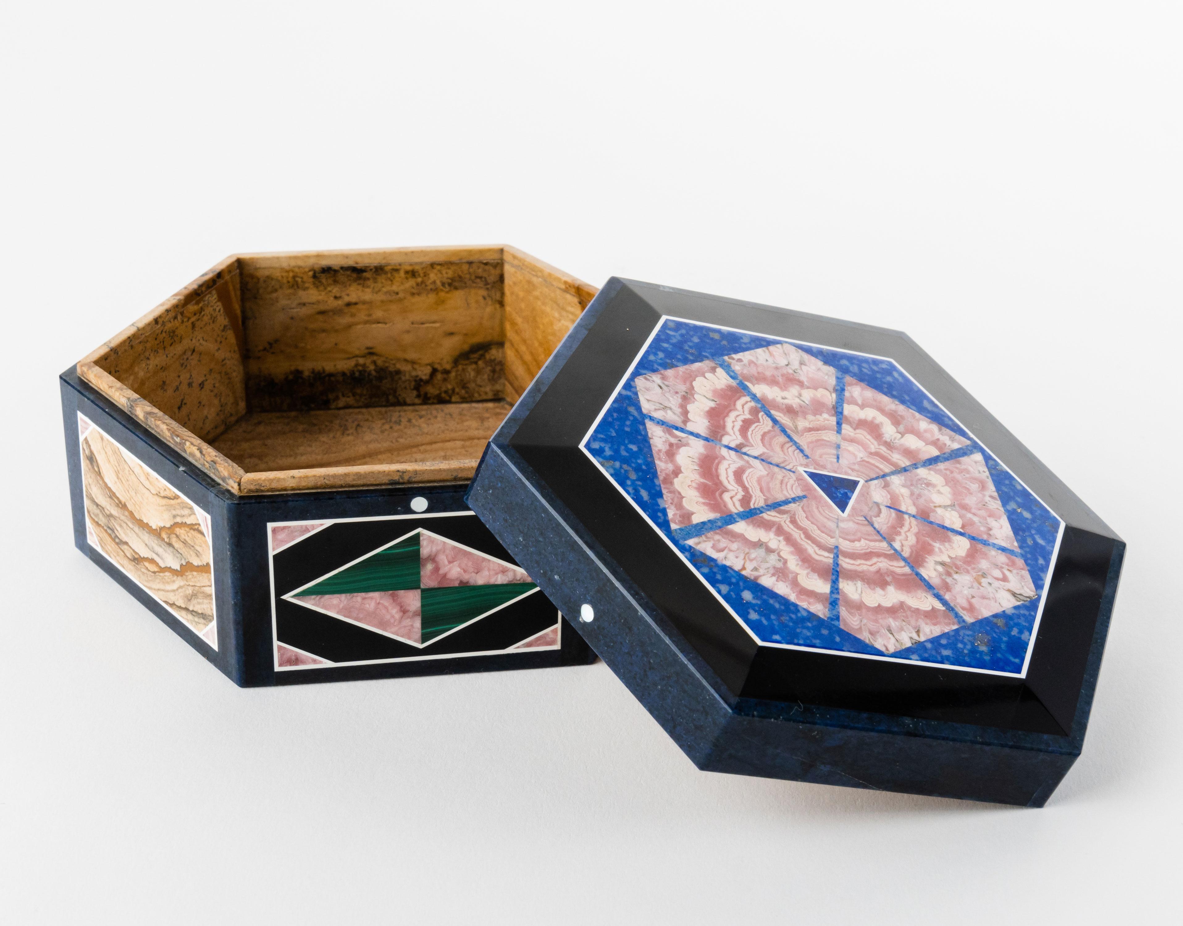 Lapis Lazuli Multi-Gemstone Intarsia Jewelry Box, Russia, circa 1950