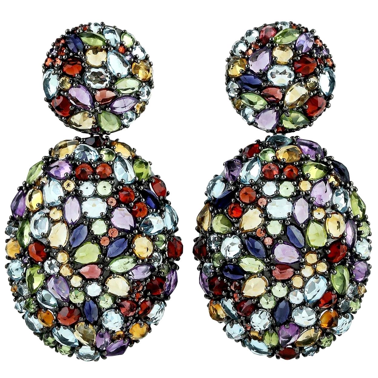 Multi Gemstone Kaleidoscope Earrings Amethyst Citrine Garnet For Sale