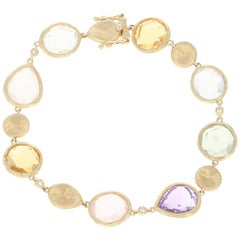 Multi-Gemstone Link Bracelet, 14 Karat Yellow Gold .10 Carat
