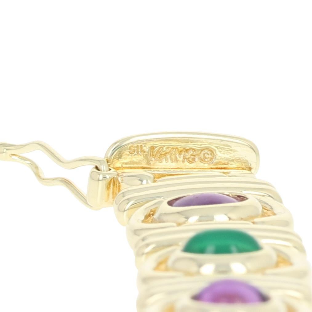 Multi-Gemstone Link Bracelet, 14 Karat Gold Amethyst Chalcedony Onyx Tourmaline In Excellent Condition In Greensboro, NC