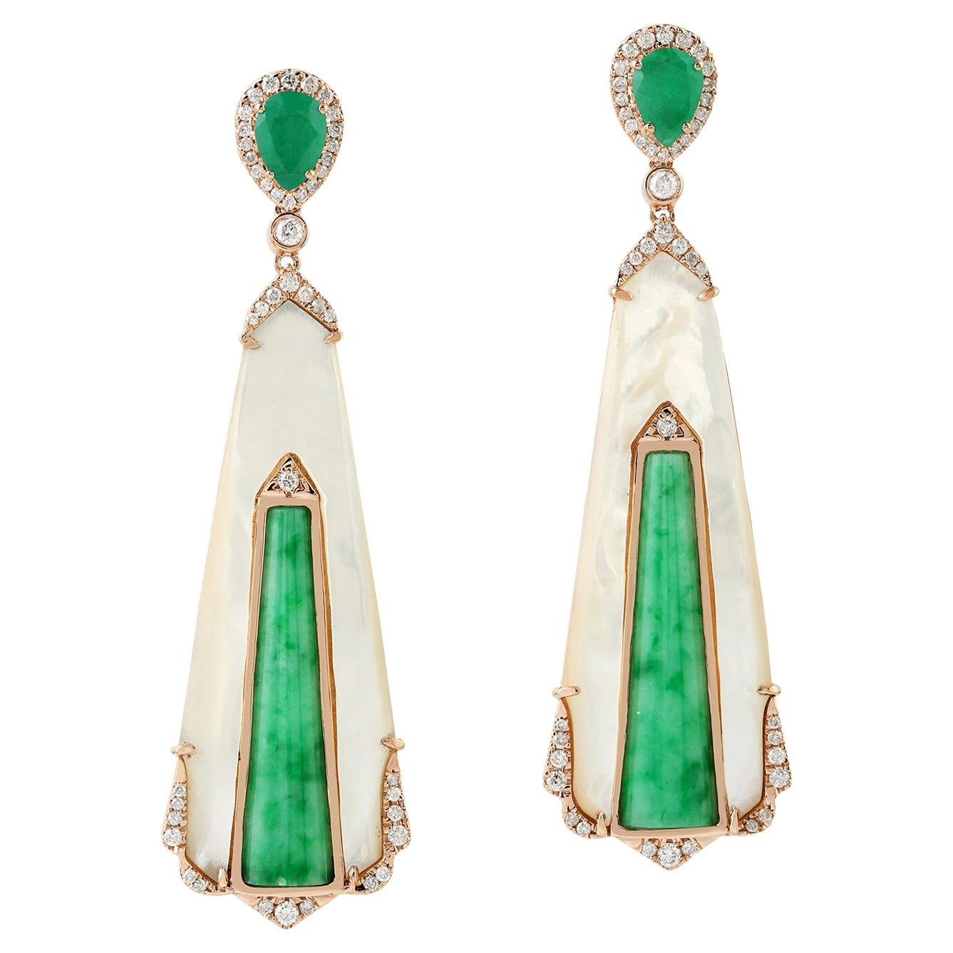 Mehr Edelstein-Perlen-Ohrring mit Diamanten aus 18 Karat Roségold