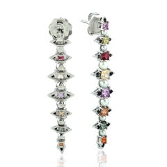 Multi Gemstone Pearl Diamond 18 Karat Gold Linear Earrings