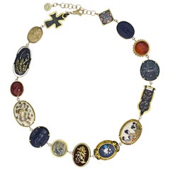 Multi-Gemstone, Pendant and Ancient Artifact 14 Karat Gold Bohemian Necklace
