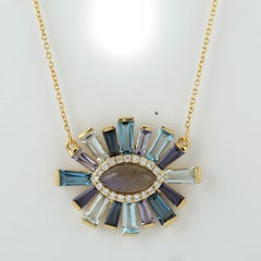Multi GemStone Pendant Necklace With Diamonds Made in 18k White Gold