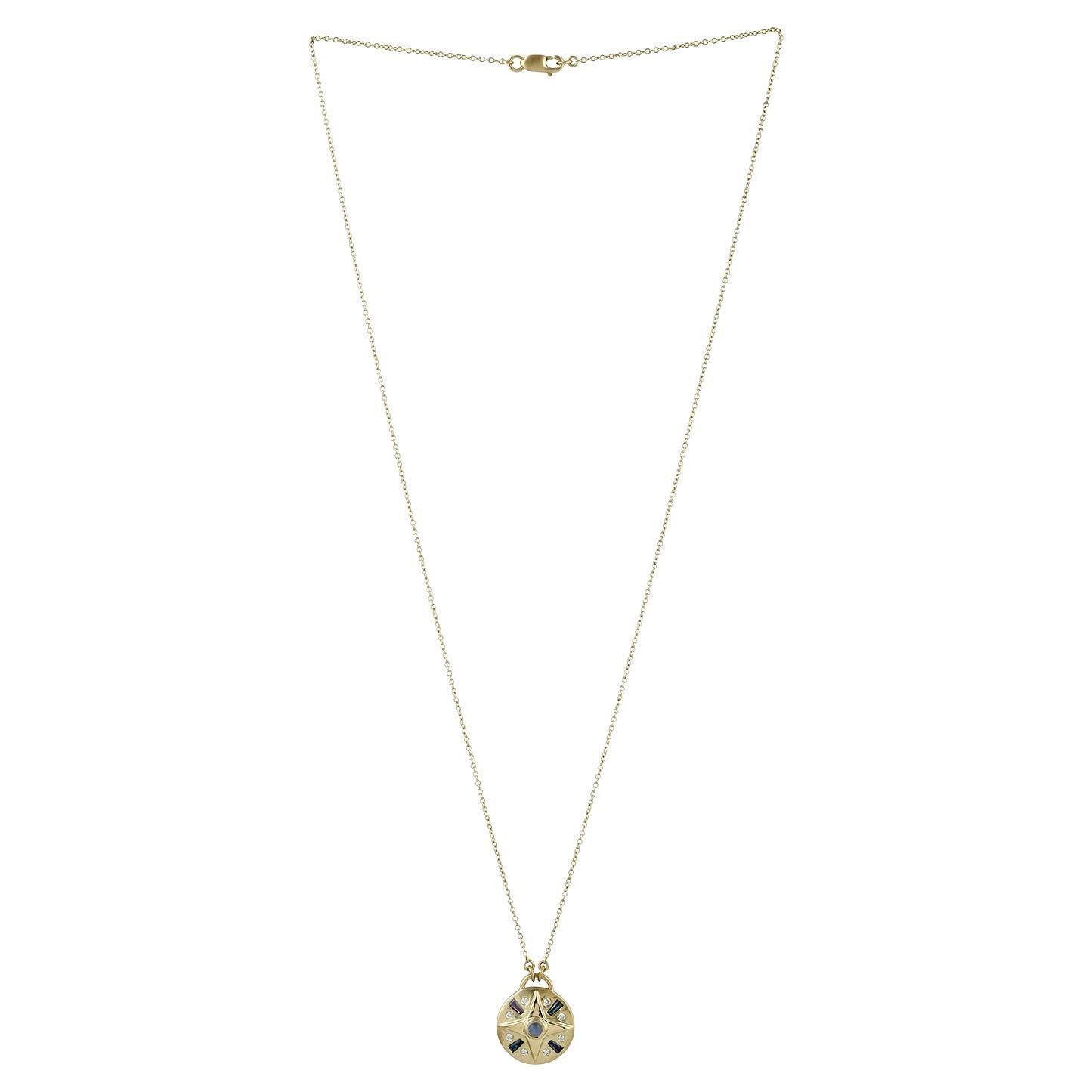 Multi Gemstone Pendant Necklace With Diamonds Made In 18k Yellow Gold