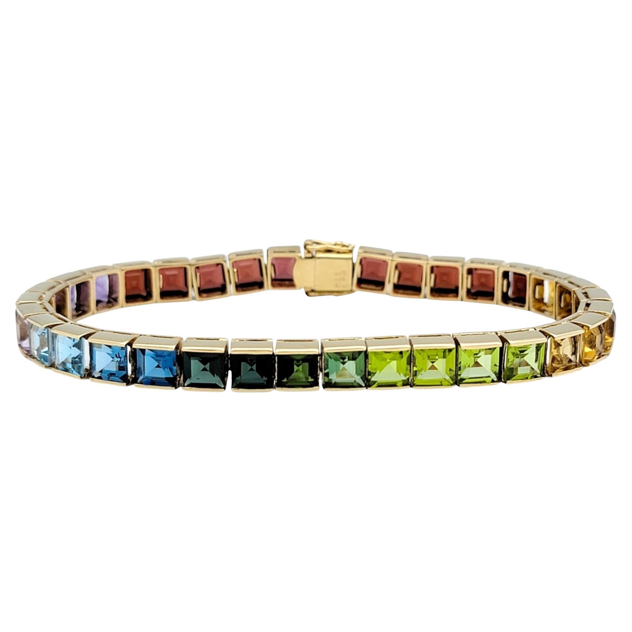 Mehrsteiniges Ombre-Tennisarmband aus 14 Karat Gelbgold mit Prinzessinnenschliff und Regenbogenschliff