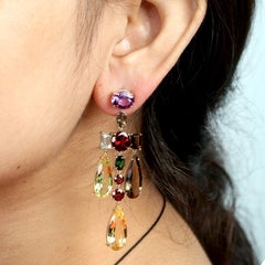 Multi Gemstone Rainbow Dangle Earrings Made In 18K Yellow Gold