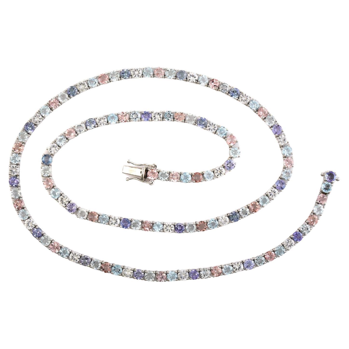 Multi Edelstein Regenbogen Tennis Halskette aus 14K Weißgold