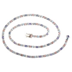 Multi Edelstein Regenbogen Tennis Halskette aus 14K Weißgold