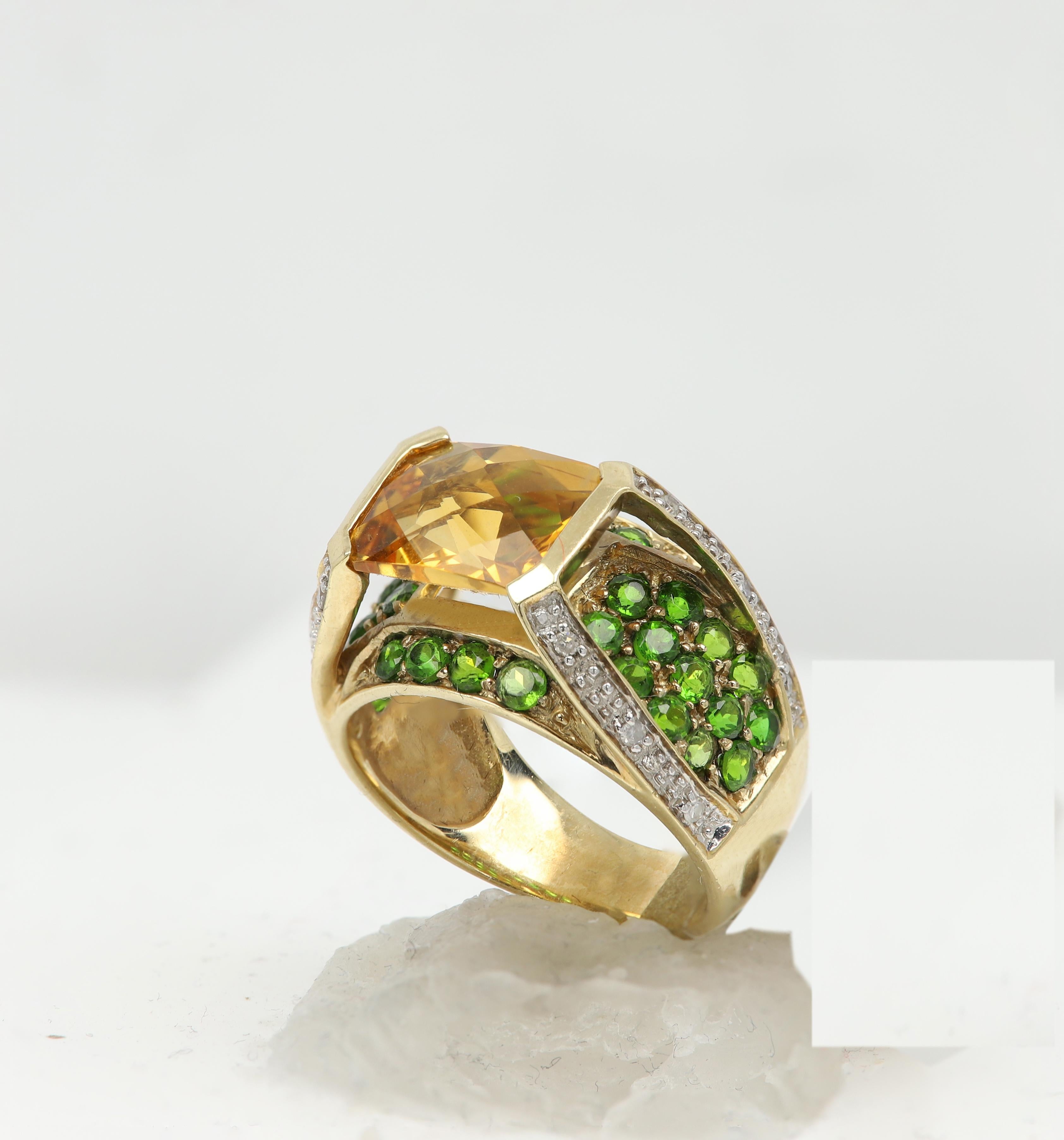Multi Gemstone Ring 10 Karat Yellow Gold Center Stone Citrine For Sale 5