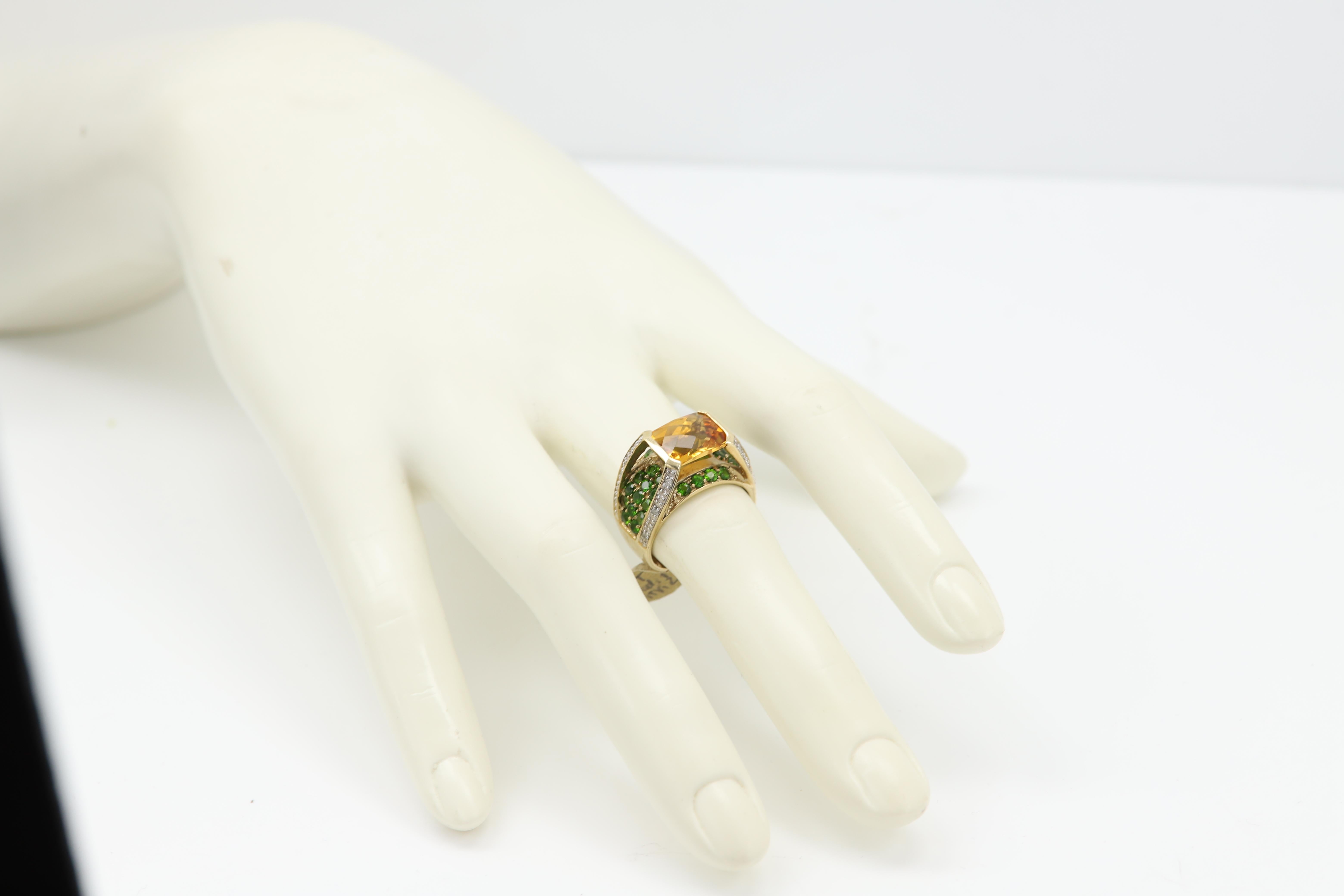Multi Gemstone Ring 10 Karat Yellow Gold Center Stone Citrine For Sale 1