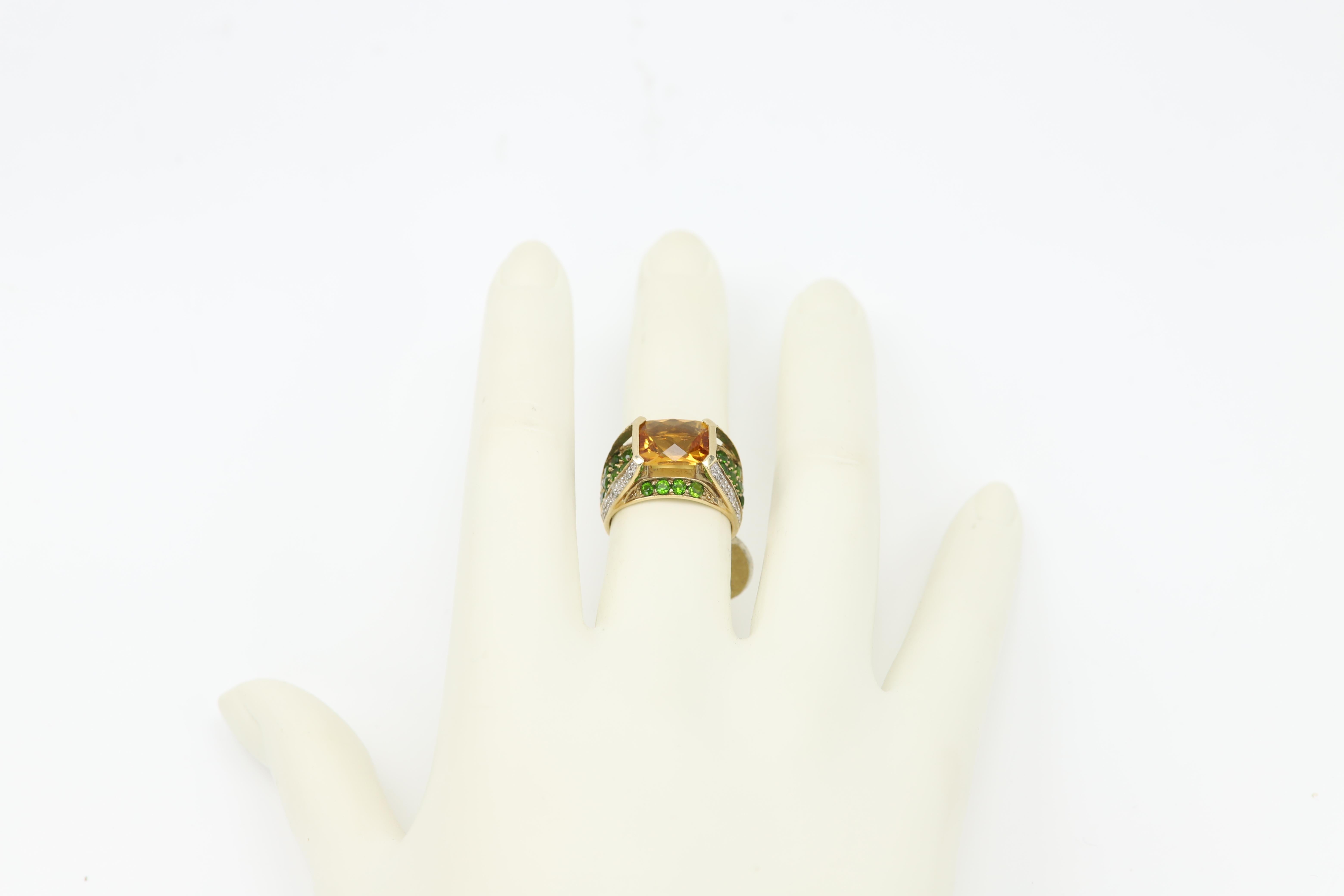 Multi Gemstone Ring 10 Karat Yellow Gold Center Stone Citrine For Sale 2