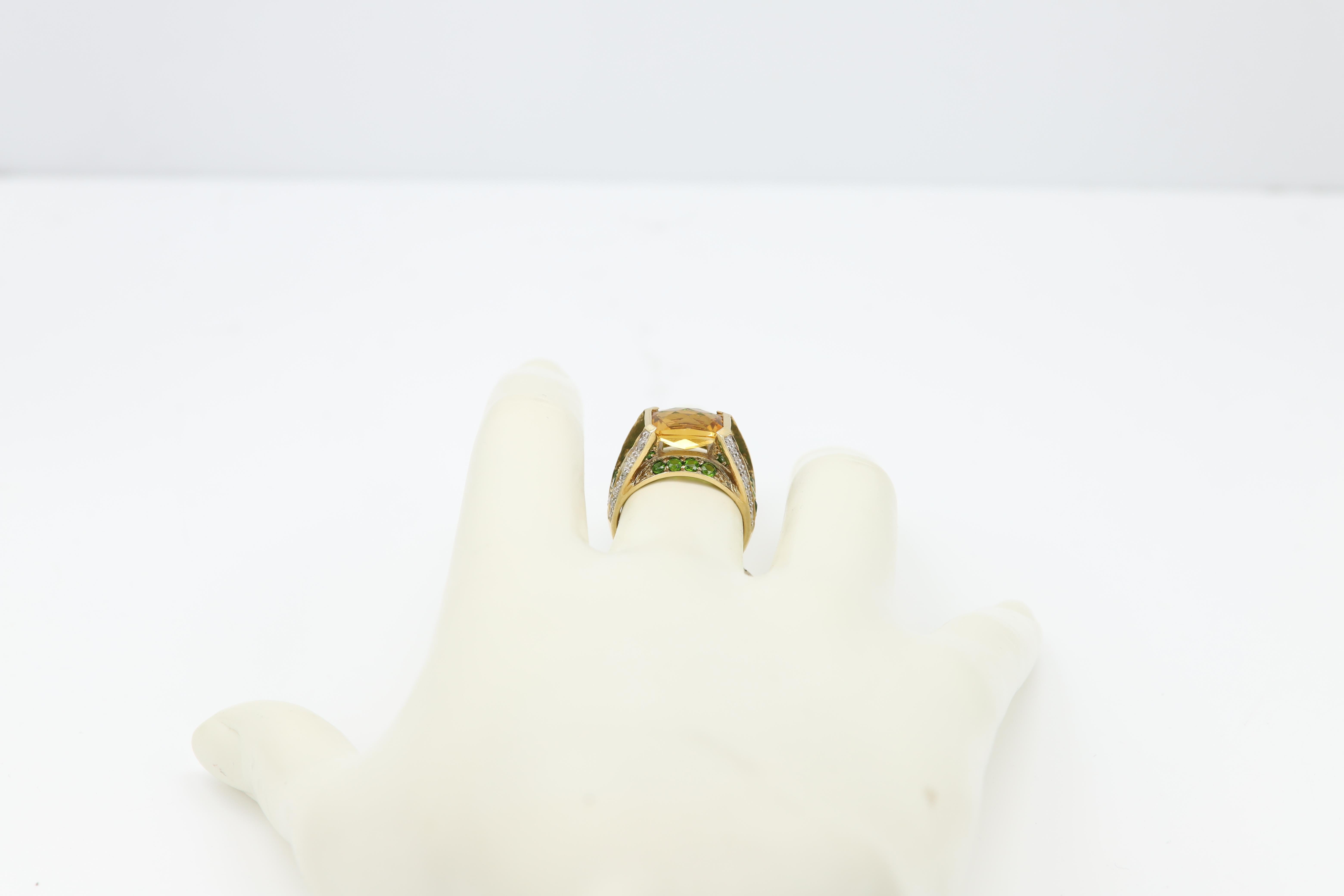 Multi Gemstone Ring 10 Karat Yellow Gold Center Stone Citrine For Sale 3