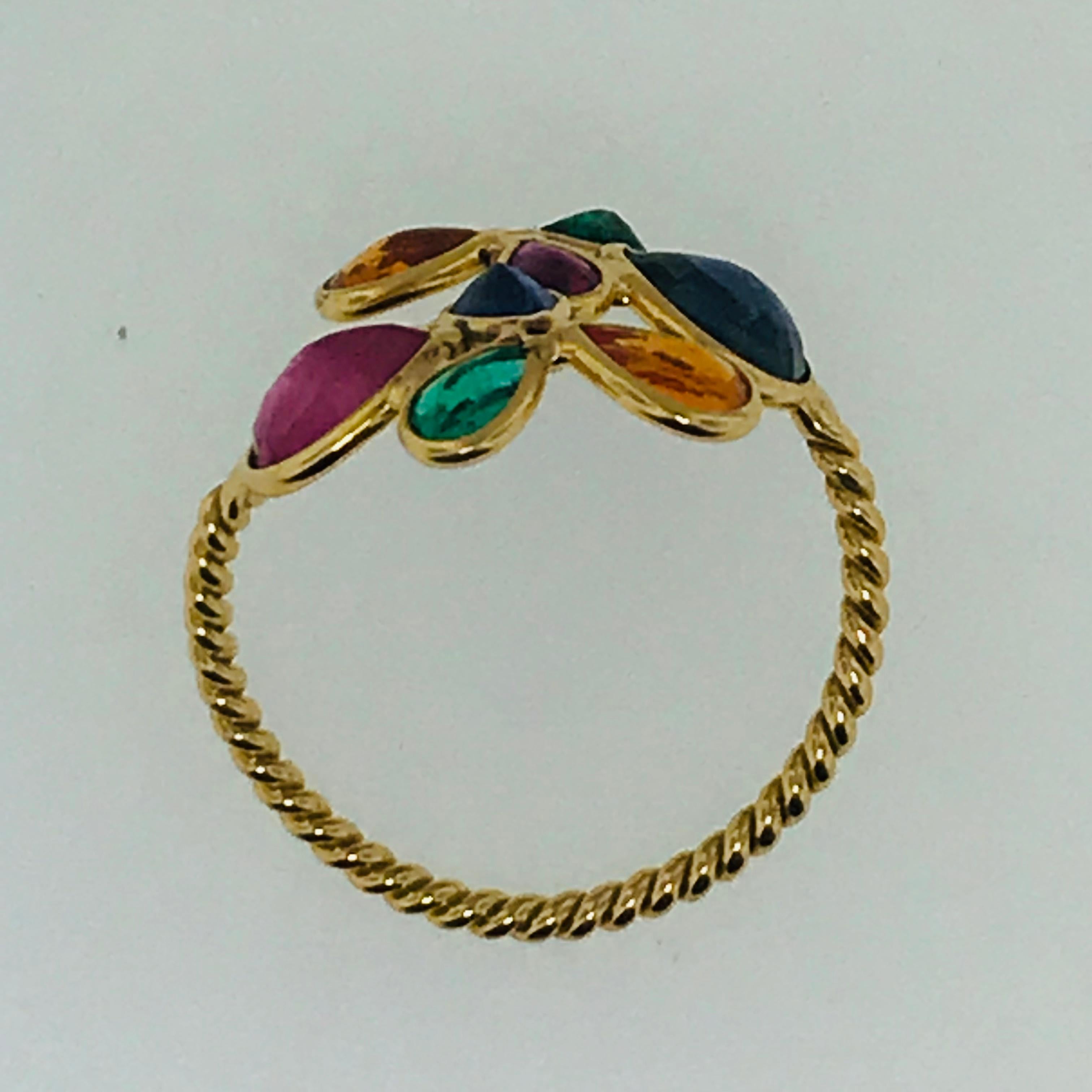 Pear Cut Multi-Gemstone Ring in 18 Karat Gold Adjustable, Ruby,  Sapphire, Emerald, 18kt