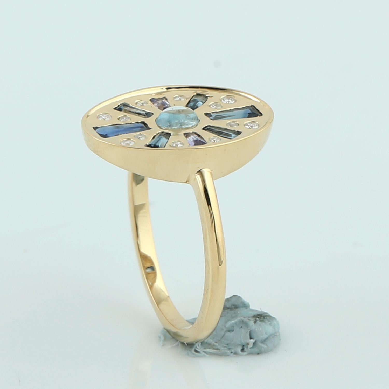 Women's Multi Gemstone Ring With Diamonds Made In 18k Yellow Gold For Sale