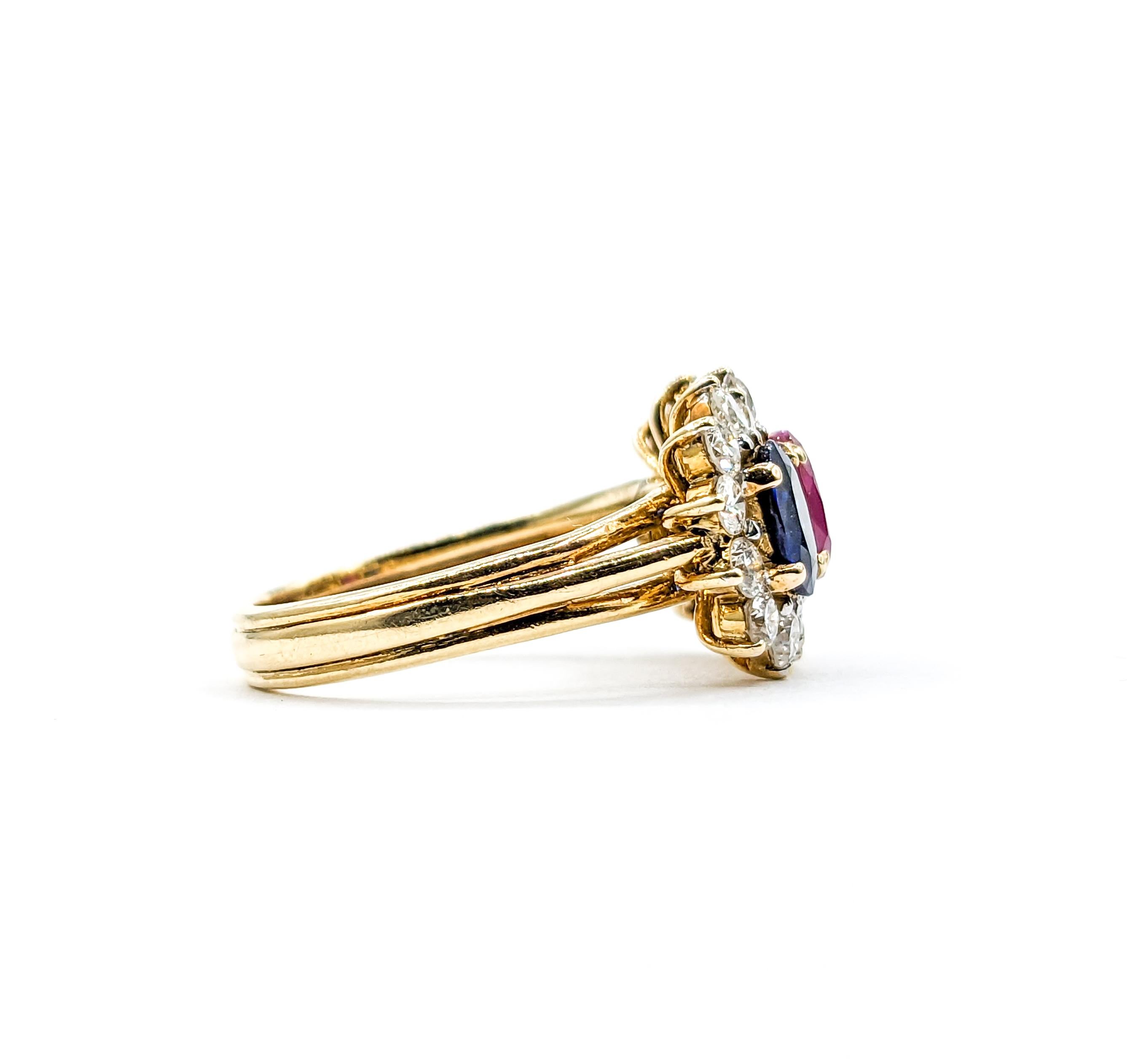 Multi Gemstone Ruby, Blue Sapphire & Yellow Sapphire Ring with Diamond 18k For Sale 4