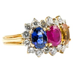 Retro Multi Gemstone Ruby, Blue Sapphire & Yellow Sapphire Ring with Diamond 18k