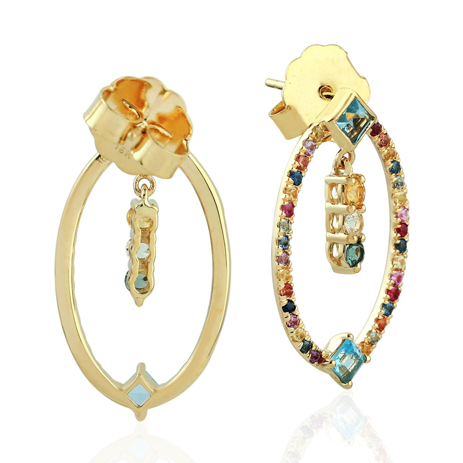 Modern Multi Gemstone Sapphire 18 Karat Gold Earrings For Sale