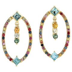 Multi Gemstone Sapphire 18 Karat Gold Earrings