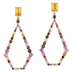 Multi Gemstone Sapphire 18 Karat Gold Earrings