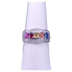 Multi-Gemstone Sapphire and Diamond Band Ring, White Gold