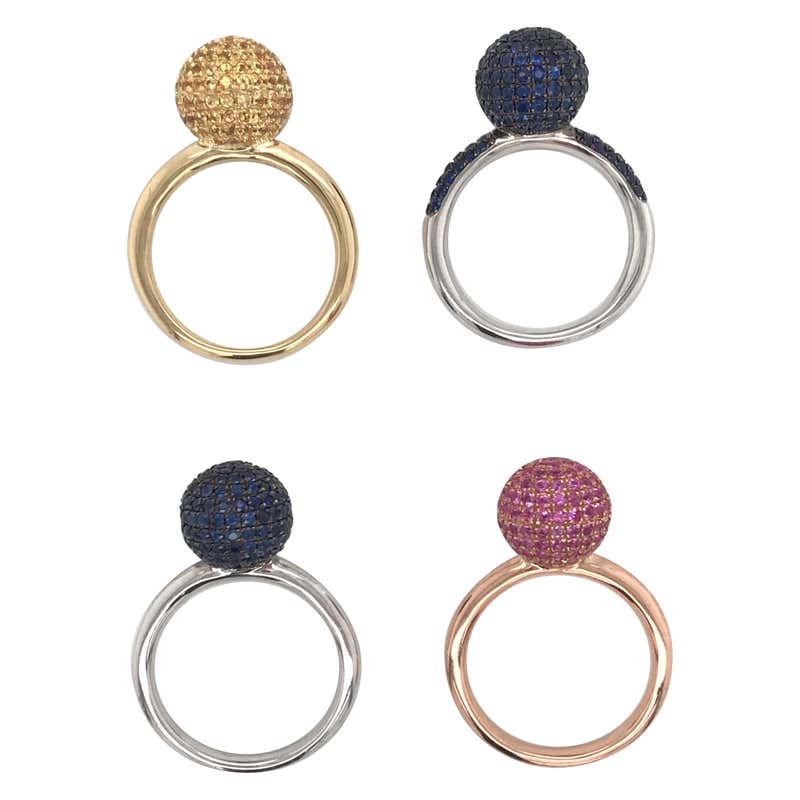 French Hallmark Multi Gemstone Sapphire Ball Rings 18 Karat Tri Color ...